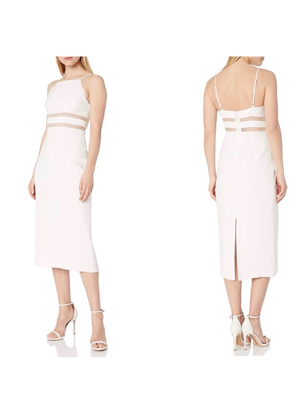 Never Worn BCBGMaxAzria White Midi Dress with Sheer Waistband
